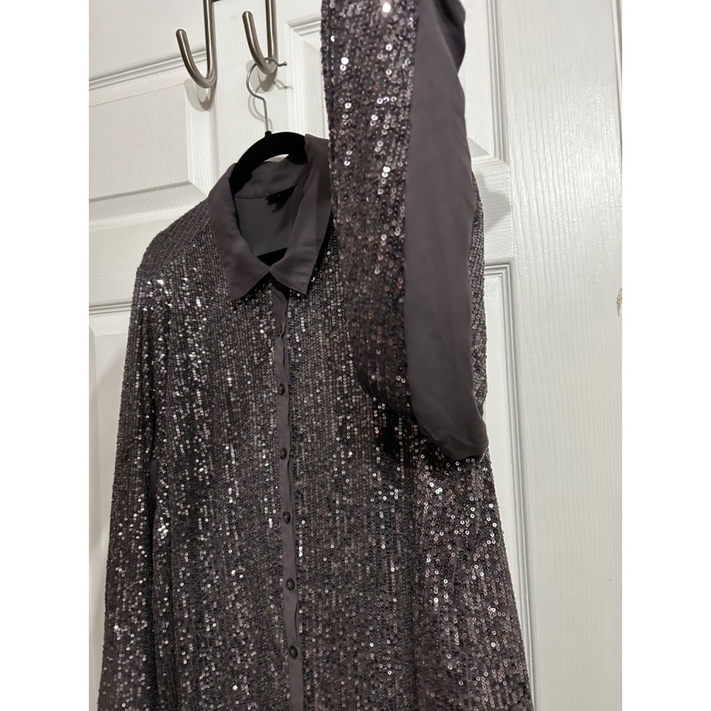 Torrid Size 2 Madison Sequins‎ Button Front Shirt Long Sleeve Blouse Purple - Picture 8 of 15